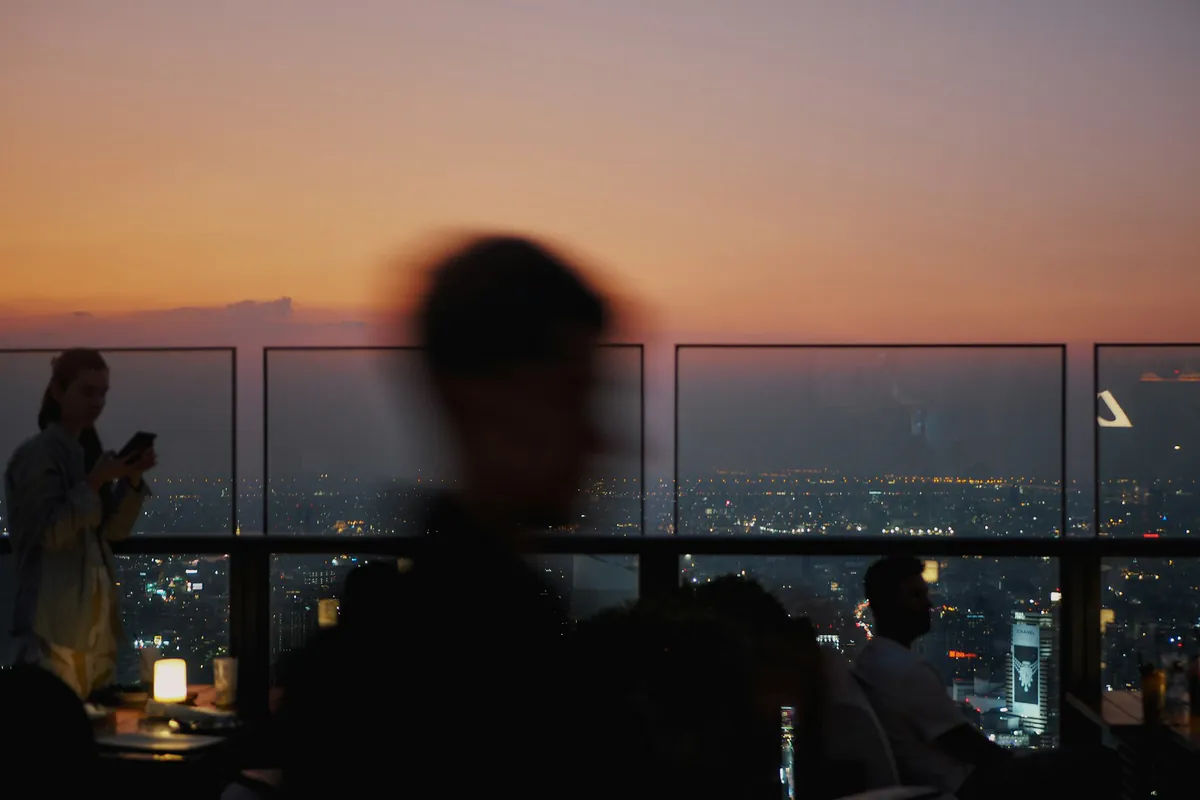 The rooftop terrace at sunset